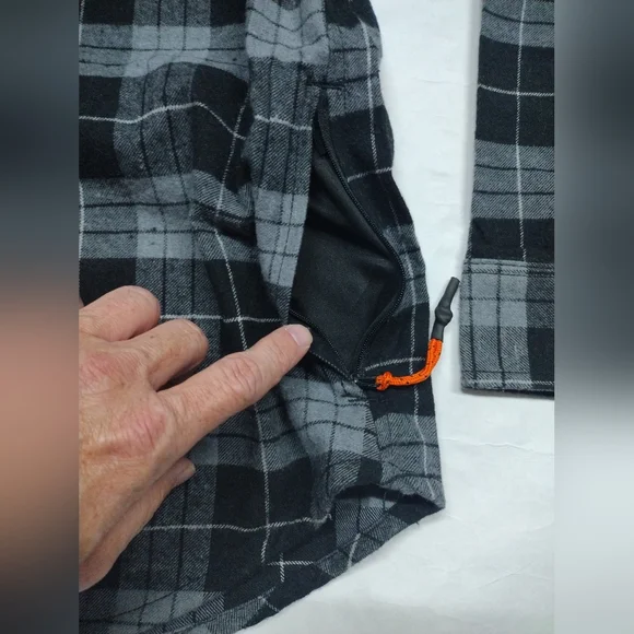 Men's Charcoal Aventyr Plaid Elbow Flannel Shirt Men's Xl Deep Zipper Side Pocke - Picture 5 of 9